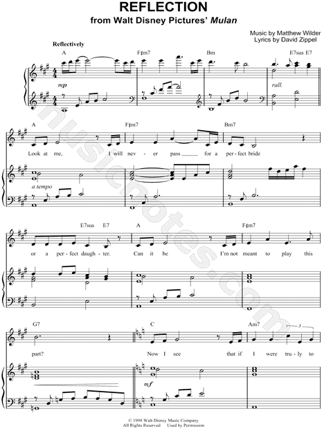 reflection mulan sheet music pdf